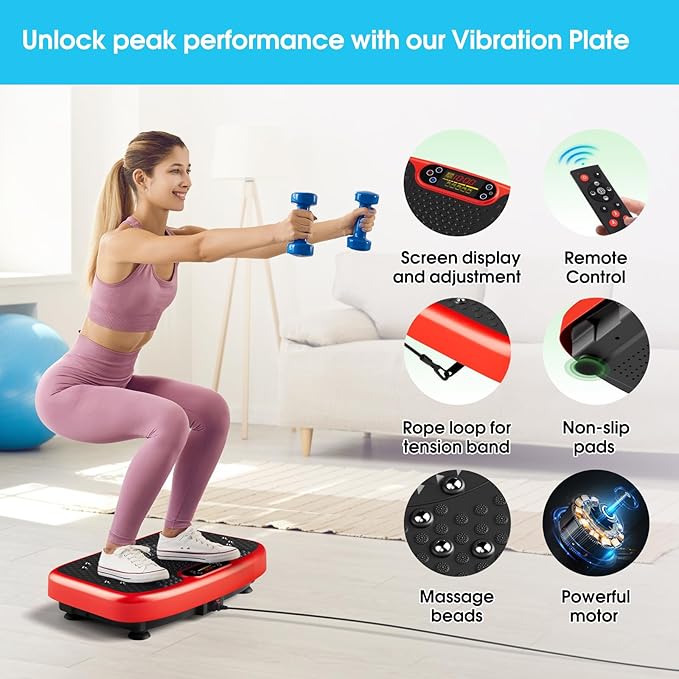SoftGym Vibration Plate Exercise Machine for Lymphatic Drainage,Power Vibrate Stand Shake Board 450 Lbs Capacity Whole Body Workout Waver with Fitness Resistance Bands Weight Loss Gifts for Women Men