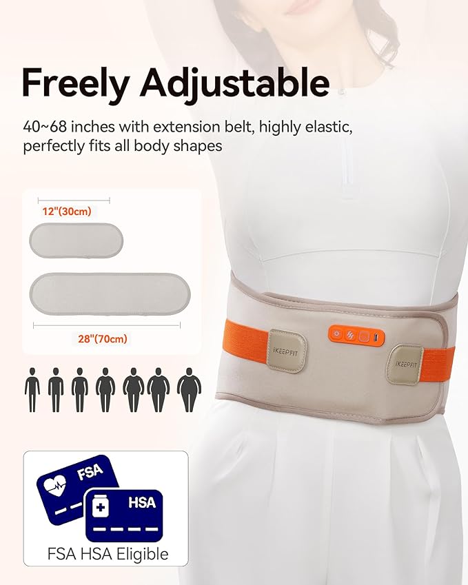 Portable Heating Pad with Massager for Back Pain Relief: MAXwarm 3.0, IKEEPFIT Electric Cordless Heat Pad for Period Cramps, Extra Large 65", 8000mAh Battery, Gift for Women Men(Beige)