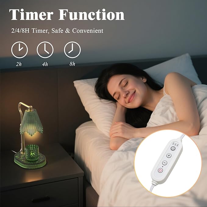 Candle Warmer Lamp with Adjustable Height - Flameless 4-Level Dimmable Wax Warmer, Timer Function & Stylish Design in Multiple Colors(Green)