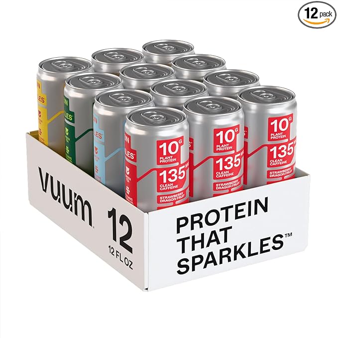 VUUM Sparkling Clear Protein - 10G Plant Protein, Natural Caffeine + Theanine, Sugar Free (Variety Pack)