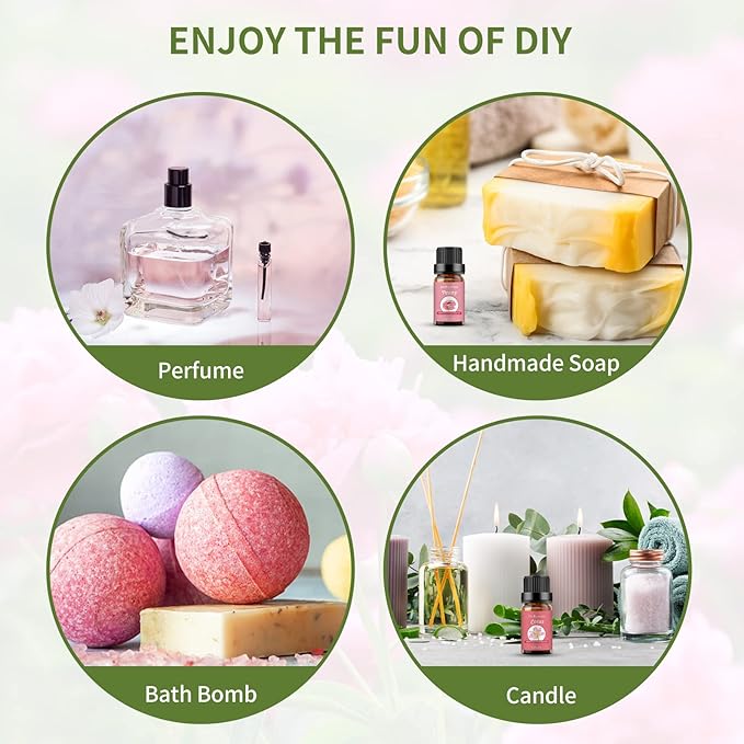 Sedbuwza Peony Lotus Essential Oil Set, Peony Fragrance Oil Lotus Scent Oil Set for Diffuser, Aromatherapy, Massage, Soap, Candle Making 2 x 10 ml