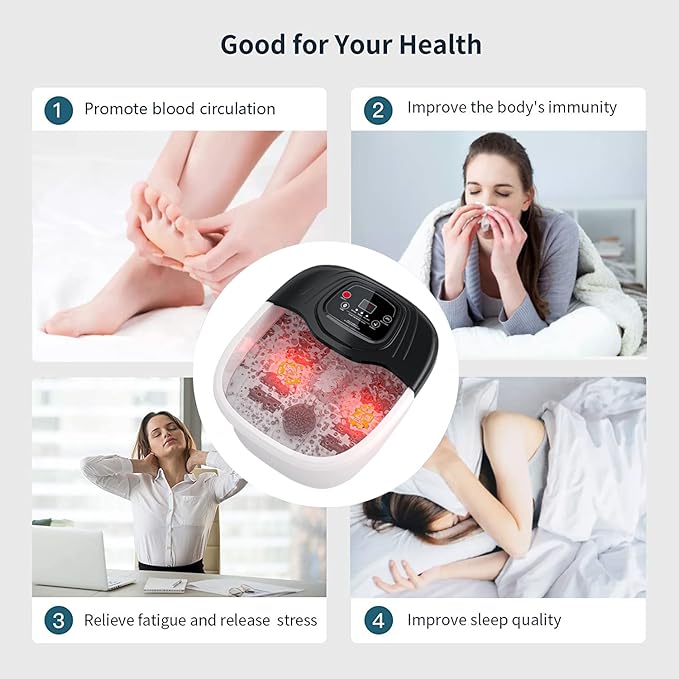 Foot Spa Bath Massager with Heat, Epsom Salt,Bubbles, Vibration and Red Light, Tub for Stress Relief,Foot Soaker, Birthday Gifts for Mom Dad Women Men Her Him
