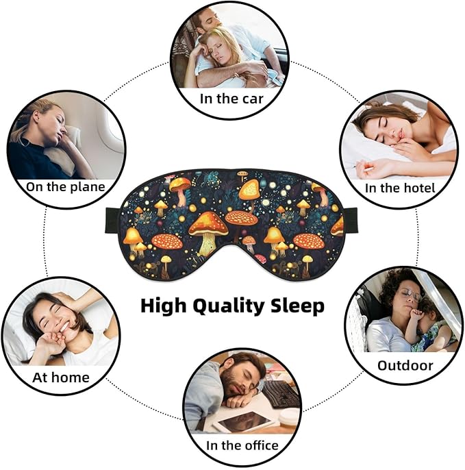 Sleep Eye Mask Mushroom Forest with Lights Sleep Mask for Women Men Comfortable Eye Mask with Adjustable Strap Soft Eye Cover Blindfold for Travel Yoga Nap Shift Work
