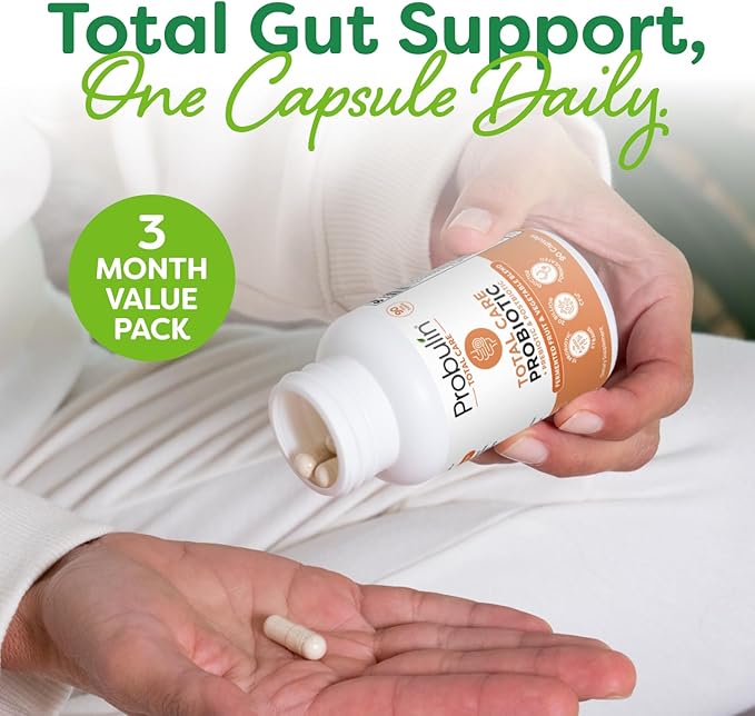 Probulin Total Care Probiotic Supplement, Daily Gut, Digestive, and Immune Health Probiotics Capsules for Men and Women, 20 Billion CFU, Vegan, 90 Count Bottle