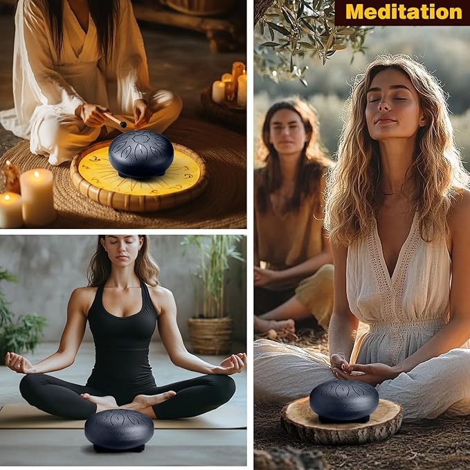 Facmogu Rain Drum for Outside Garden, 6 Inch 11 Notes Rain Drum for Garden Instrument, Chakra Drum for Rain Outdoor, Musical Steel Tongue for Meditation Musical Education Yoga Zen Gifts - Green
