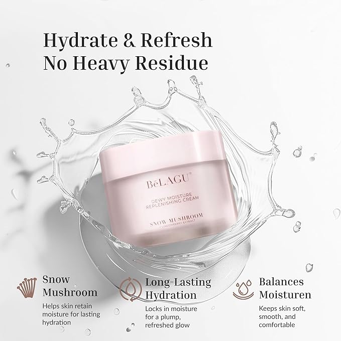Dewy Moisture Replenishing CreamBelagu Naturals Dewy Moisture Replenishing Cream with Snow Mushroom & Niacinamide | Hydrating Face Moisturizer for Plump Skin, Fine Lines & Lasting Glow