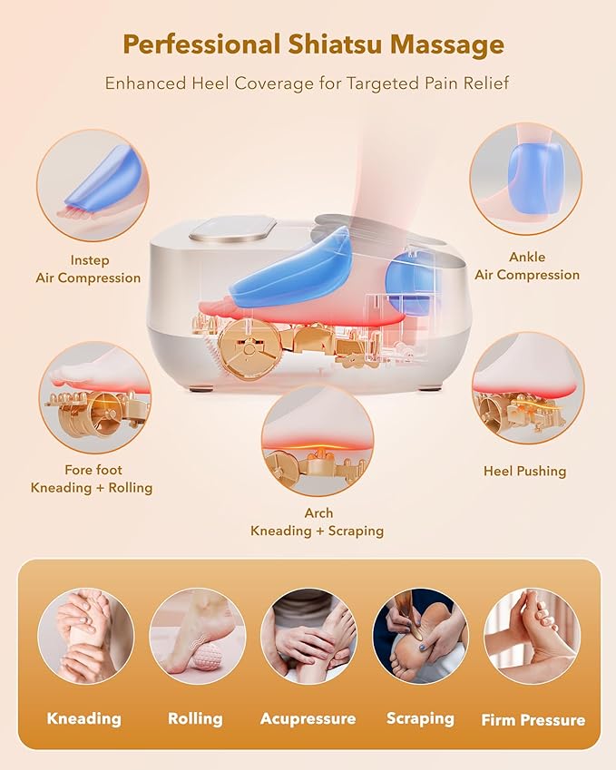 KNQZE Foot Massager with Heat and Remote, Shiatsu Deep Kneading Feet Massager for Plantar Fasciitis & Neuropathy, Foot Warmer, Gifts for Mom Women Men Dad, Fits Up to Men Size 12(Gold)