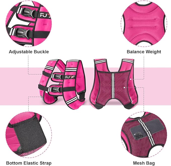 FUFF Weighted Vest Woman, 5/10/12/15/20/25/30 LB Womens Weight Vest for Walking, Strength Training Weight Vests for Female Men, Reflective Stripe Fitness Body Vest for Workout Running Jogging