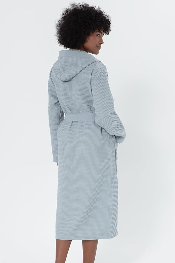 SEYANTE Women’s Luxury Waffle Shawl Collar, Hooded Robe w Piping – Lightweight, Long, Ultra Soft Spa Sleepwear Bathrobe