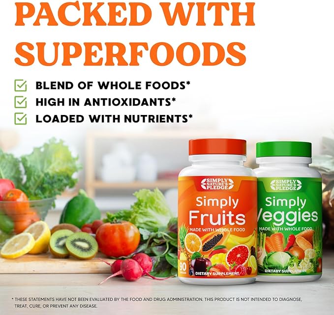 Simply Nature's Pledge - Packed with Over 40 Different Fruits & Vegetables - Made with Whole Food Superfoods - with Aloe Vera – 100% Soy Free - 90 Count (Pack of 2)