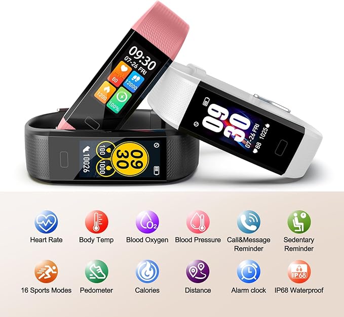 ENGERWALL Fitness Tracker with Step/Distance/Calories Counter, Activity Tracker with Heart Rate Monitor, Slim Style Watch IP68 Waterproof, Sleep Monitor Tracker, Pedometer Watch for Women Men Kids