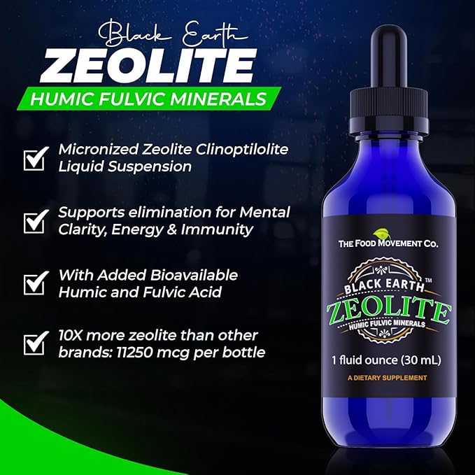 Black Earth Zeolite with Humic Fulvic Acids Trace Minerals for Adults and Kids for Detox, Gut Health and Immune Support - 2oz Liquid Drops Supplement