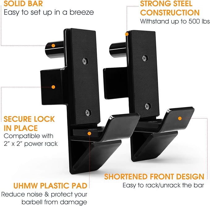 Yes4All Power Rack J-Hooks & Attachments – Heavy Duty Barbell Holders Compatible with 2x2 & 3x3 Power Racks for Home Gym