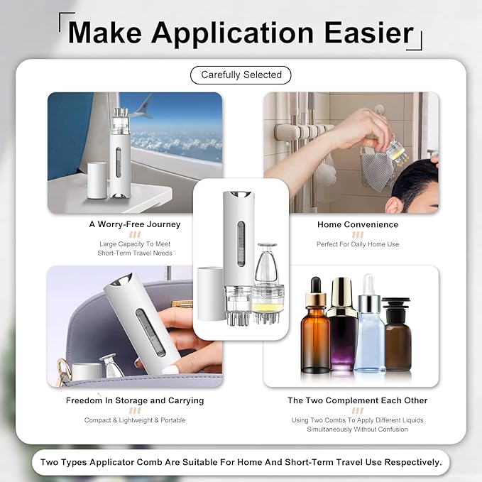 Scalp Applicator Comb,2Pcs Minoxidil Applicator Comb Set,Minoxidil Serum Liquid Massager To Promote Hair Growth,Roller Ball Scalp Massage Comb(White)