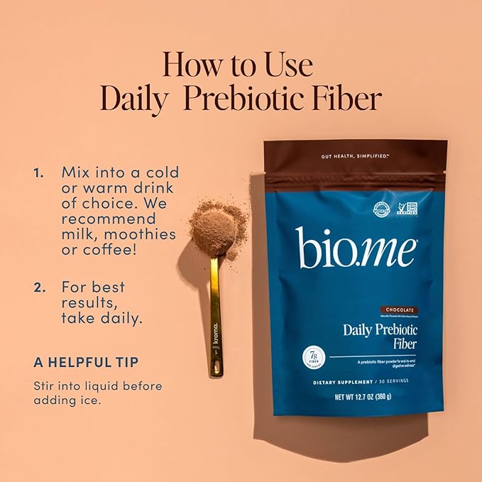 Daily Prebiotic Fiber Powder Chocolate - 7g Per Serving - Soluble & Insoluble Fiber Supplement Powder for Women & Men - Digestive Health & Gut Health - GLP-1 Friendly, Sugar Free - 30 Servings