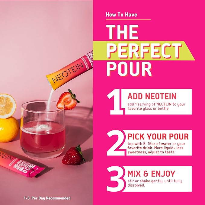 NEOTEIN: Electrolyte Powder Packets, Protein Powder with 10g Protein & Collagen | Hydration Packets - Zero Sugar, NO Fillers, NO Carbs | Strawberry Lemonade | 40 Calories | Keto & Paleo | Pack of 15
