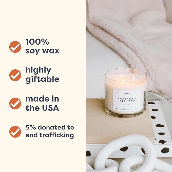 Calyan Wax Co. 3 Wick Candle, Lavender + Bergamot Scented Candle, 43 Hour Burn Time, 3 Wick Soy Candles, Non Toxic & Vegan Soy Wax, Glass Jar Scented Candles, 14.9oz
