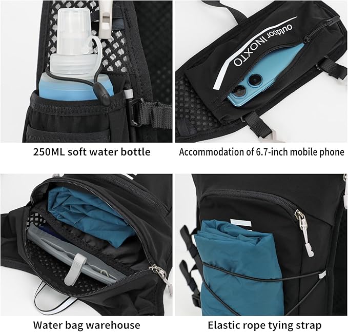 INOXTO Running Hydration Vest Backpack,Lightweight Pack with 1.6L Water Bladder Hydration Backpack Daypack for Hiking Trail Running Cycling Race Marathon for Women Men