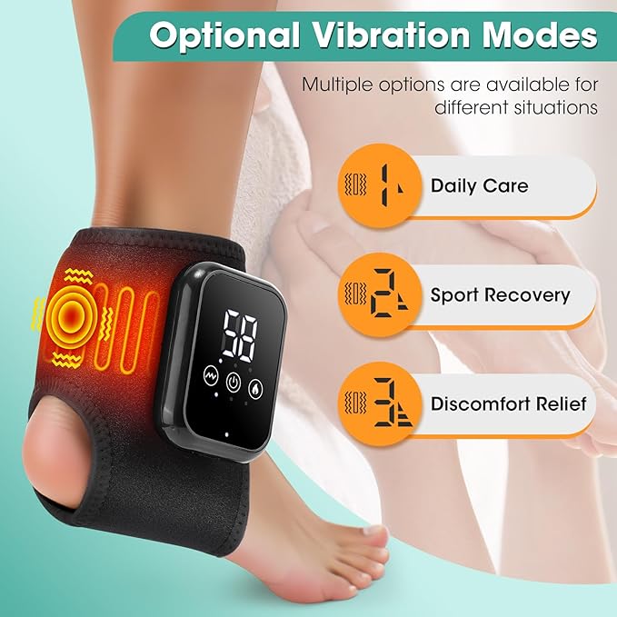 Ankle Massager for Pain Relief, Heating Pad for Ankle and Foot with 2000mAh Rechargeable, Thermal Wrap for Achilles Tendon, Plantar Fasciitis Foot Massager - Gifts for Women Men