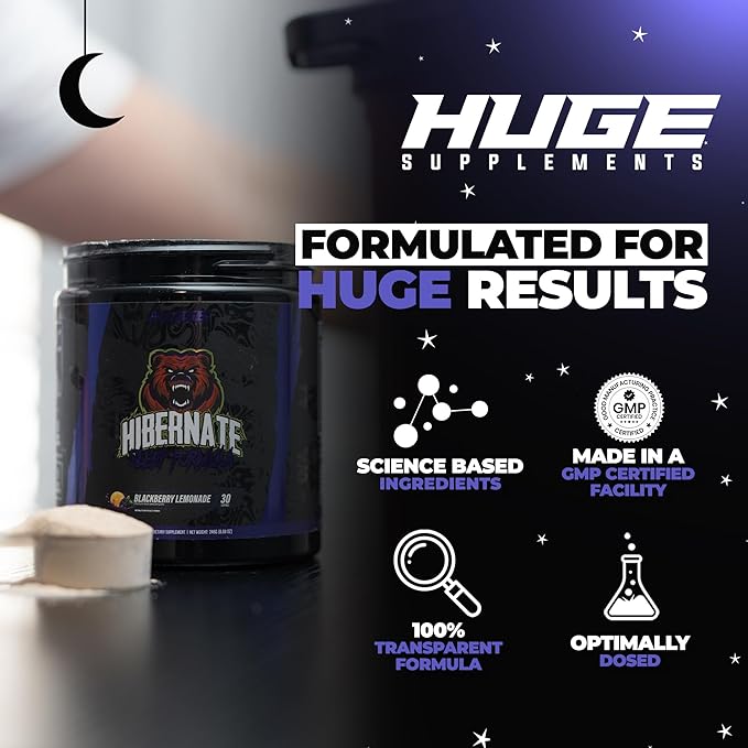 Hibernate Sleep Supplement, Complete & Optimally Dosed Sleep Recovery Formula, Relax & Unwind, Includes GABA, Valerian Root, Melatonin, 5-HTP & More (30 Servings) (BlackBerry Lemonade)