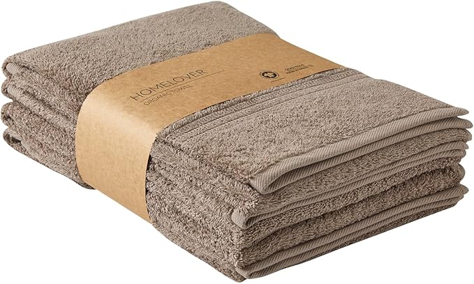 HOMELOVER 4 Piece Luxury Hand Towel Set - 100% Organic Cotton, 500 GSM, Hotel Quality, Highly Absorbent, Soft & Quick Drying Bathroom & Kitchen Towel for Face & Hand Washing (Cone Brown)