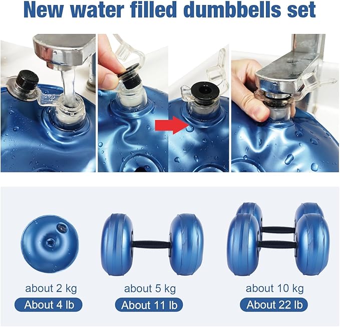 Water Filled Dumbbells Set - Water Filled Weights - Portable Travel Weights - Weights Adjustable Dumbbells - Portable Fitness Equipment - Strength Training - Fitness and Shaping