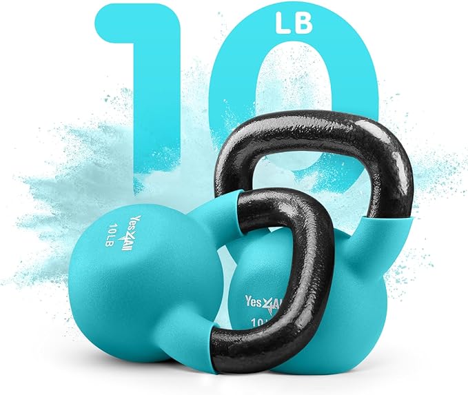 Yes4All Kettlebell, 5-65 LB Neoprene Coated Cast Iron Kettlebells, Wide Grip Handle & Flat Bottom for Swings, Squats, Deadlifts, Push Ups & Full Body Training at Home Gym - Single & Set