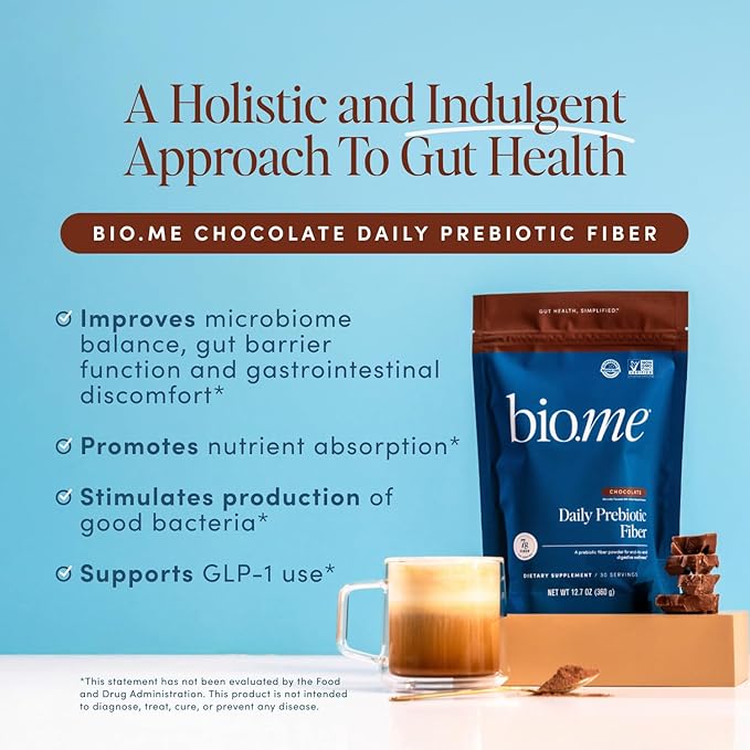 Daily Prebiotic Fiber Powder Chocolate - 7g Per Serving - Soluble & Insoluble Fiber Supplement Powder for Women & Men - Digestive Health & Gut Health - GLP-1 Friendly, Sugar Free - 30 Servings