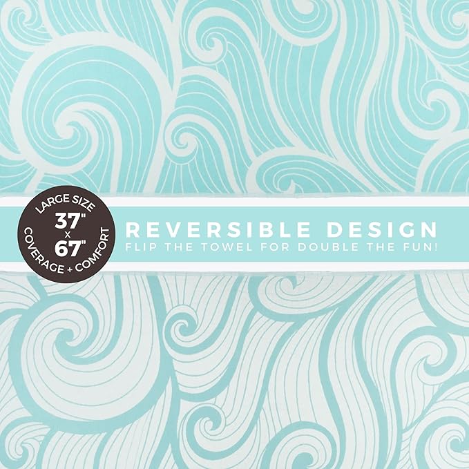 FESHKA Sand Proof Turkish Beach Towel – Oversized, Quick Dry & Lightweight Travel Towel - 100% Organic Cotton Beach Blanket - Perfect for Bath, Pool & Picnic | Summer Waves (Turquoise)