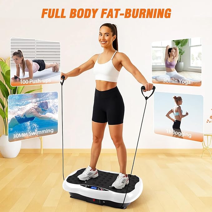 ALSO GO Vibration Plate Exercise Machine, 120-Level & 3 Workout Modes Vibration Board for Weight Loss/Lymphatic Drainage, 400lbs Capacity with Resistance Bands, Full Body Platform for Home Fitness