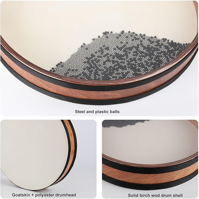 Ocean Drum 16 inch Large Size Wave Drum with Goatskin Drumhead,Steel&Plastic Wave Bead,Bag, Sound Healing Instrument for Yoga Meditation Relaxation