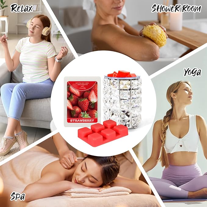 STRN Wax Melts Soy Wax Cubes 4 Pack Strawberry Scented, Long-Lasting Fragrance Scented Wax Cubes for Warmers Natural Soy Wax for Candle Wax Melts (4 x 1.25oz)