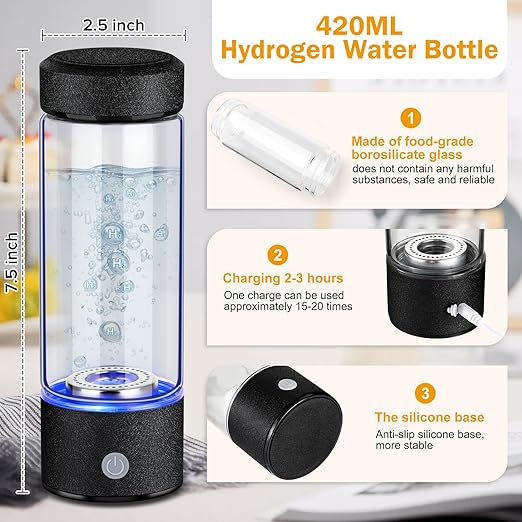 Upgrade Hydrogen Water Bottle, Hydrogen Water Generator with Advanced SPE PEM Tech, High-Efficiency Portable 420ml Water Ionizer 14OZ Hydro Water Machine for Office,Travel,Fitness & Everyday Hydration