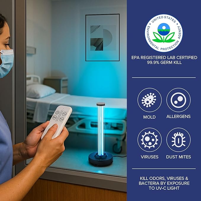 SANSI 120W UVC Disinfection Cart with Wheels, Portable Mobile UV Light Sanitizer with Remote & 3 Timer Settings, Ozone-Free, 99.9% Germ Kill in 30 Mins for Large Space, Home, Hotel, School