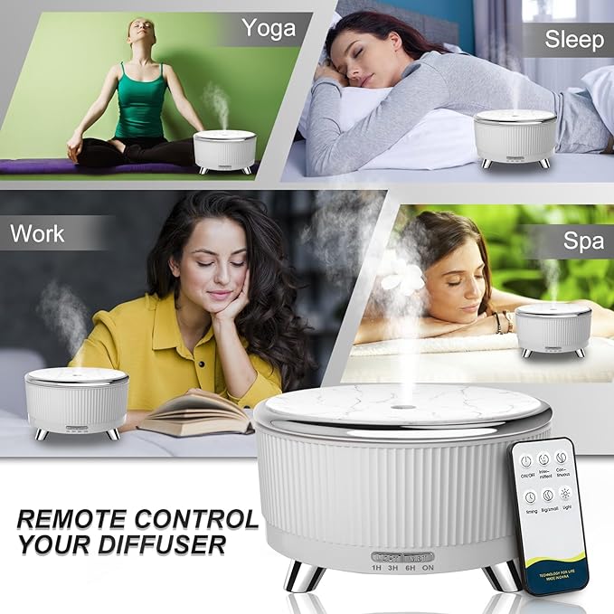 Diffusers for Essential Oils Large Room, Aromatherapy Diffuser with Remote Control,7 Colors Lights 3 Mist Mode for Women Office Home White Sliver