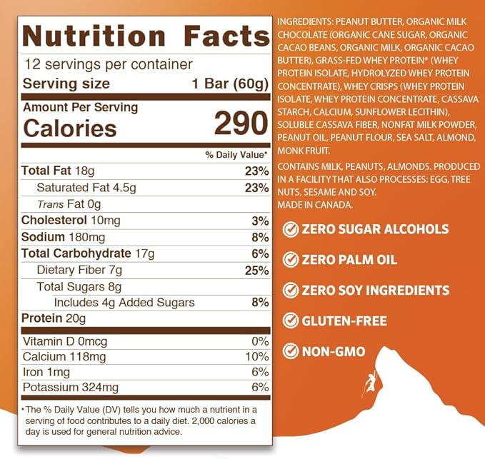 PEAK PROTEIN BARS - Chocolate Peanut Butter Crunch - Natural - Grass-Fed Whey - 20G Protein - Non-GMO - Gluten Free (12 Bars)