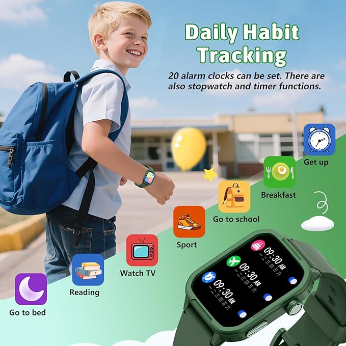 Kids Smart Watch for Boy Girl, Kids Watches with 19 Sport Modes, Heart Rate, Sleep Monitor, Pedometer, Alarm Clock, IP68 Waterproof Fitness Tracker, Gift for 6-16 Year Old Boys Girls Toys (Green)