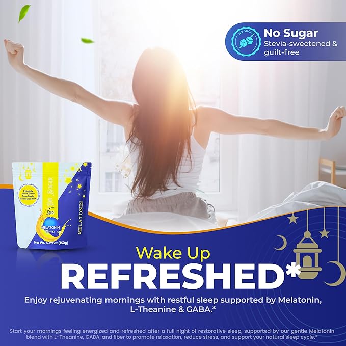 Dr Sugar Labs โ Sleep Aid Melatonin Powder Made in USA | Enjoy in Warm Milk or Herbal Tea | 10mg Melatonin Sleep Supplement | 0 Sugar, Stevia-Sweetened with L-Theanine, GABA & Fiber | 30 Servings