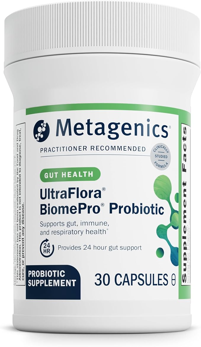 Metagenics UltraFlora BiomePro Probiotic Supplement - 105 Billion CFU Multistrain Formula with Lactobacillus Acidophilus - Shelf-Stable for Digestive Health, Gut Flora & Immune Support* - 30 Capsules
