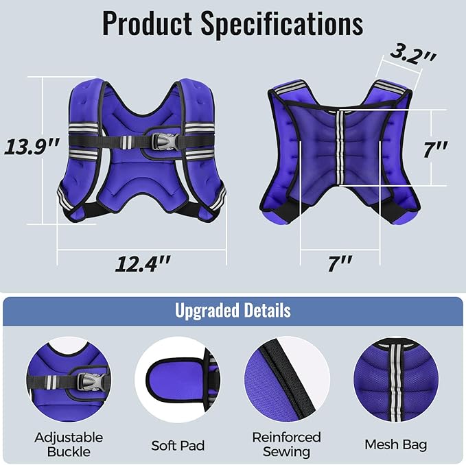 Weighted Vest for Women & Men with Reflective Stripe and Adjustable Buckle, Comfortable & Durable Rucking Vest for Walking, Running & Strength Training