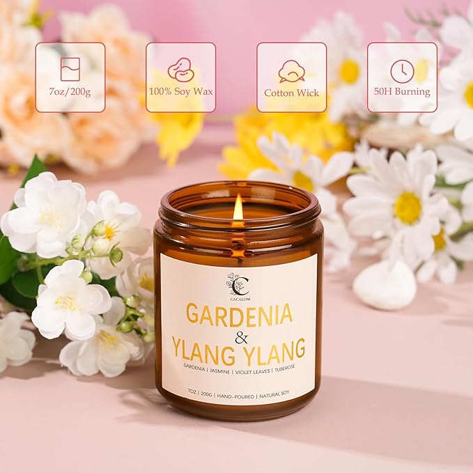 Scented Candles for Women,Gardenia & Ylang Ylang Scented Candles,7oz Hand-Poured for Serene Bedrooms & Spa Baths,Long-Lasting Floral Escape, Perfect for Meditation & Romantic Evenings