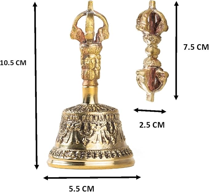 Mini Tibetan Bell Bajra Set - Dharma Object Alter Pray Singing Bowl Hand Bell Handmade Buddhist Meditation Bell by Himalayan Bazaar (4-Inch)