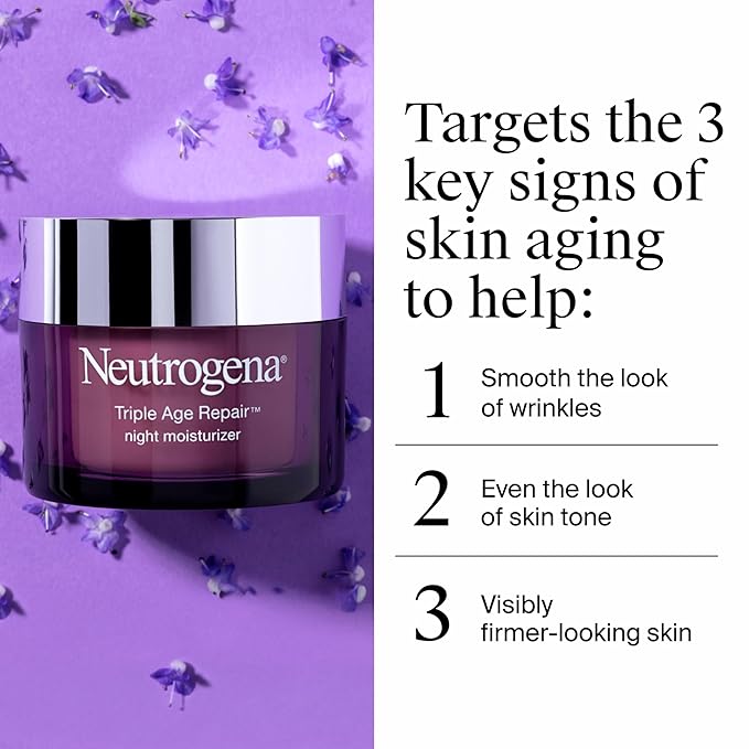 Neutrogena Triple Age Repair Night Cream, 1.7oz Jar, Anti-Aging Face Cream, Face Moisturizer For Women & Men, Hydrating Night Face Moisturizer for Even Skin Tone & Firming, Vitamin C
