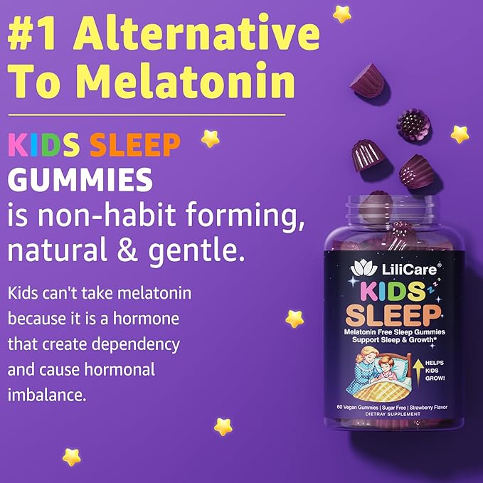 Kids Sleep Gummies - Magnesium Glycinate Gummies, Melatonin Free Sleep Aid | Magnesium, Calcium, D3, B6, L Theanine | Kid Melatonin Alternative for Restful Sleep (Pack of 2)