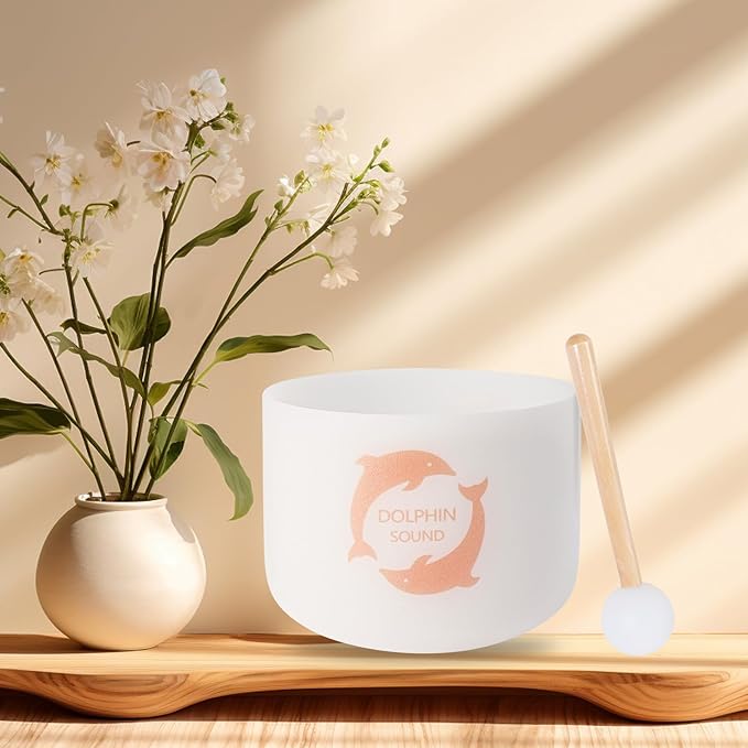 Singing Bowls 432hz B Note 8-Inch Dolphin Sound Crystal Singing Bowl With A Free Mallet And O-Ring For Sound Healing, Meditation, Yoga, And Sound Baths