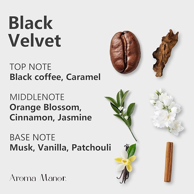 Hotel Fragrance Oil - Black Velvet Essential Oils for Scent Diffuser - Black Coffee, Caramel, Cinnamon, Vanilla, Patchouli - Home Luxury Scents Aroma Fragrance for Home, Office