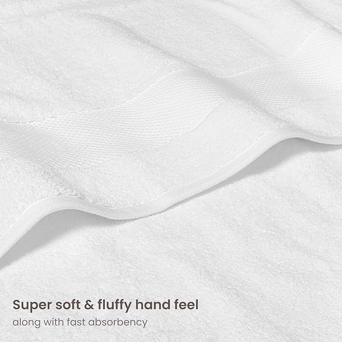 BIOWEAVES 100% Organic Cotton Bath Towel Set | 700 GSM Plush 7-Piece Premium Towel Set GOTS Certified, 2 Bath Towels, 2 Hand Towels & 2 Washcloths, 1 Bath Mat - White