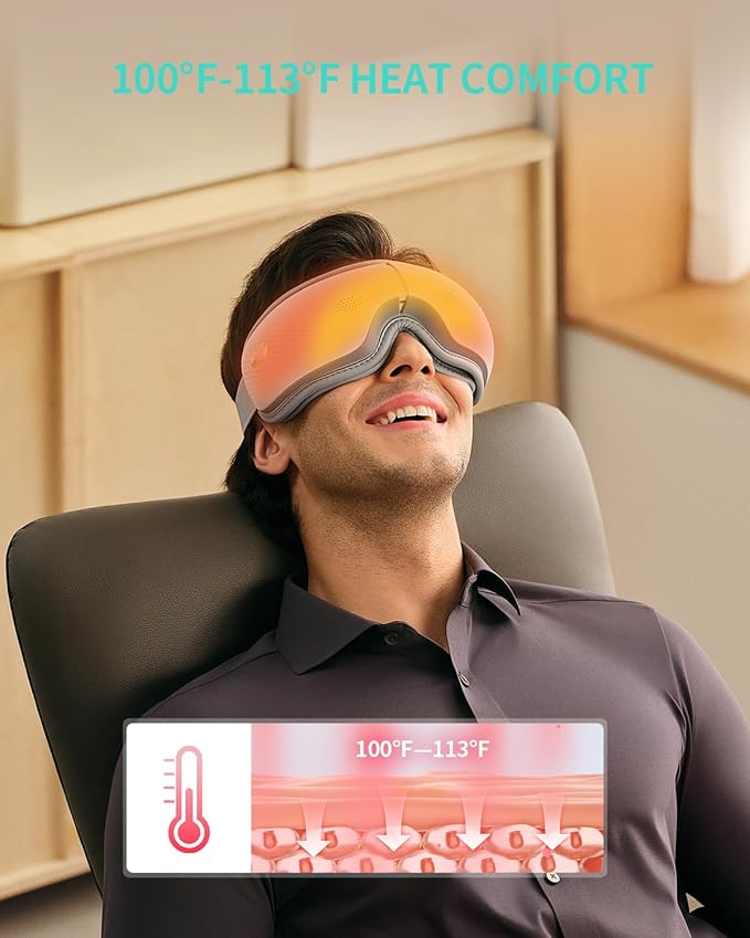 SKG Eye Massager with Heat & Music, Foldable Eye Mask for Migraine & Strain, 5 Massage Modes, Perfect Relaxation Birthday Gifts for Dad, Mom, Men, Women