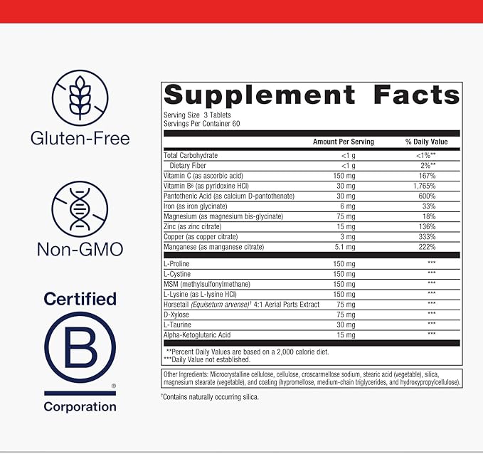 Metagenics Collagenics Nutritional Supplement Support for Connective Tissue and Collagen Tablet - 180 Count