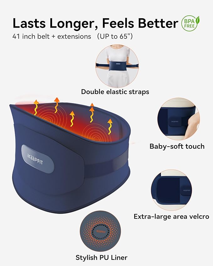 Portable Heating Pad with Massager for Back Pain Relief: MAXwarm 3.0, IKEEPFIT Electric Cordless Heat Pad for Period Cramps, Extra Large 65", 8000mAh Battery, Gift for Women Men (Blue)